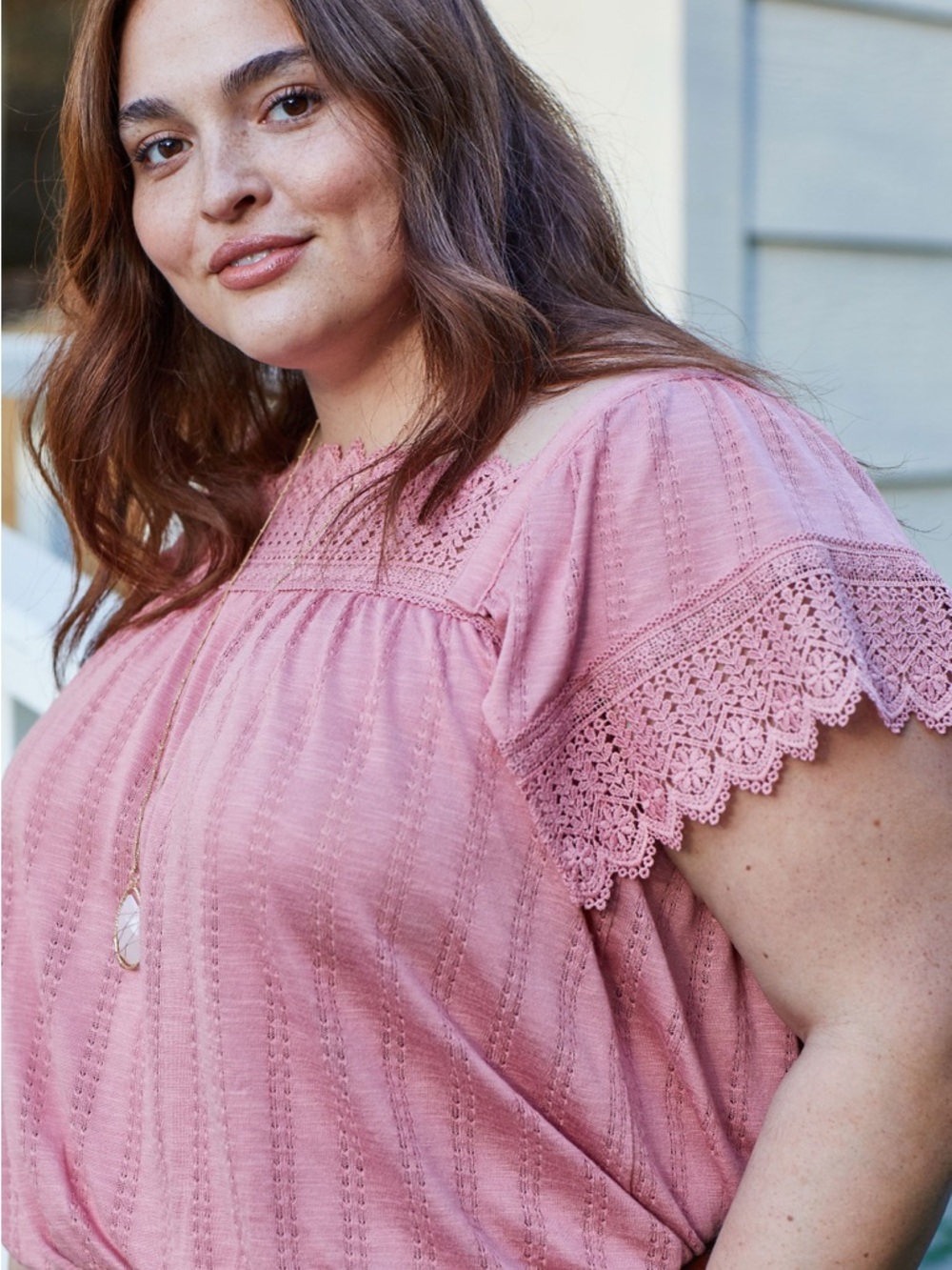 Maurices Dusty Rose Crochet Peasant Blouse